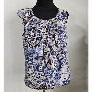 EUC CABI Women's 100% Silk Blue Cascading Ruffle Tank Top Blouse M